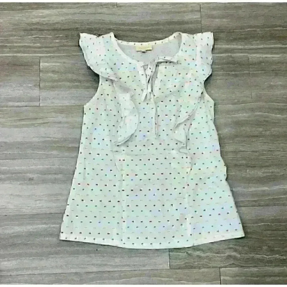 Mod Cloth White Ruffle Sleeveless Tank Top with Stitched Polka Dots Womens S - Picture 1 of 7